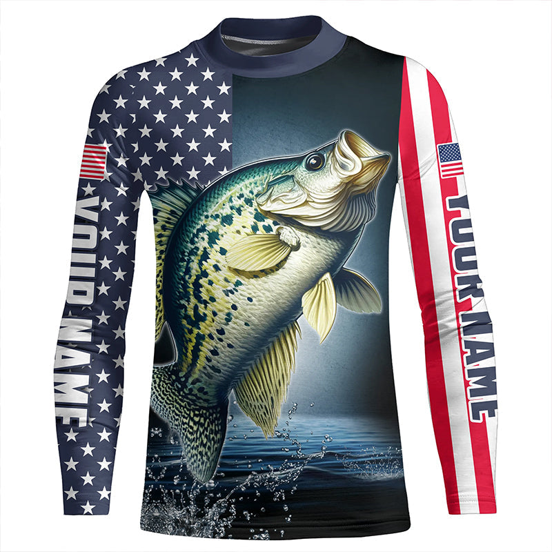 Personalized American Flag Crappie Long Sleeve Fishing Shirts, Patriotic Crappie Fishing Jerseys IPHW6879