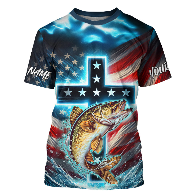 Custom Faith Walleye Patriotic Tournament Fishing T-Shirts,, Walleye Fishing Jersey IPHW8083