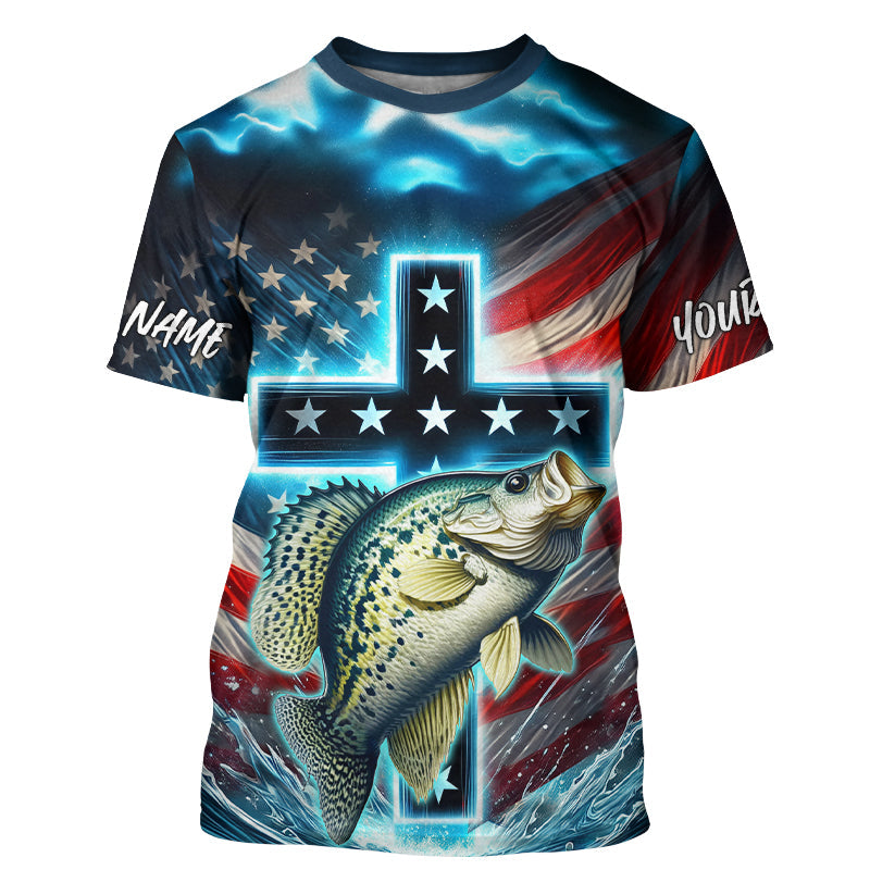 Custom Faith Crappie Patriotic Tournament Fishing T-Shirts, Crappie Fishing Jersey IPHW8084