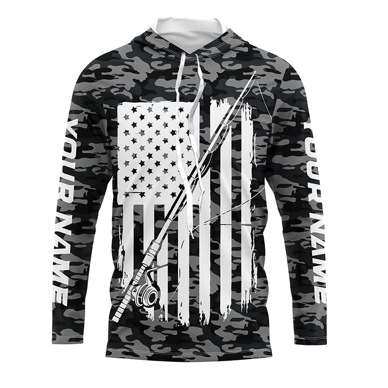 Gray Camo Us Fishing Rod American Flag Custom Patriotic Long Sleeve Fishing Shirts Fishing Gifts IPHW7354