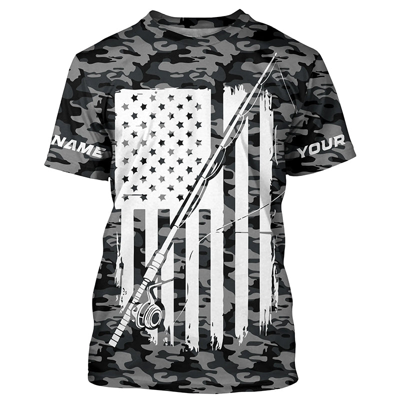 Gray Camo Us Fishing Rod American Flag Custom Patriotic Long Sleeve Fishing Shirts Fishing Gifts IPHW7354