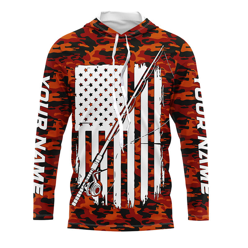 Orange Camo Us Fishing Rod American Flag Custom Patriotic Long Sleeve Fishing Shirts Fishing Gifts IPHW7356