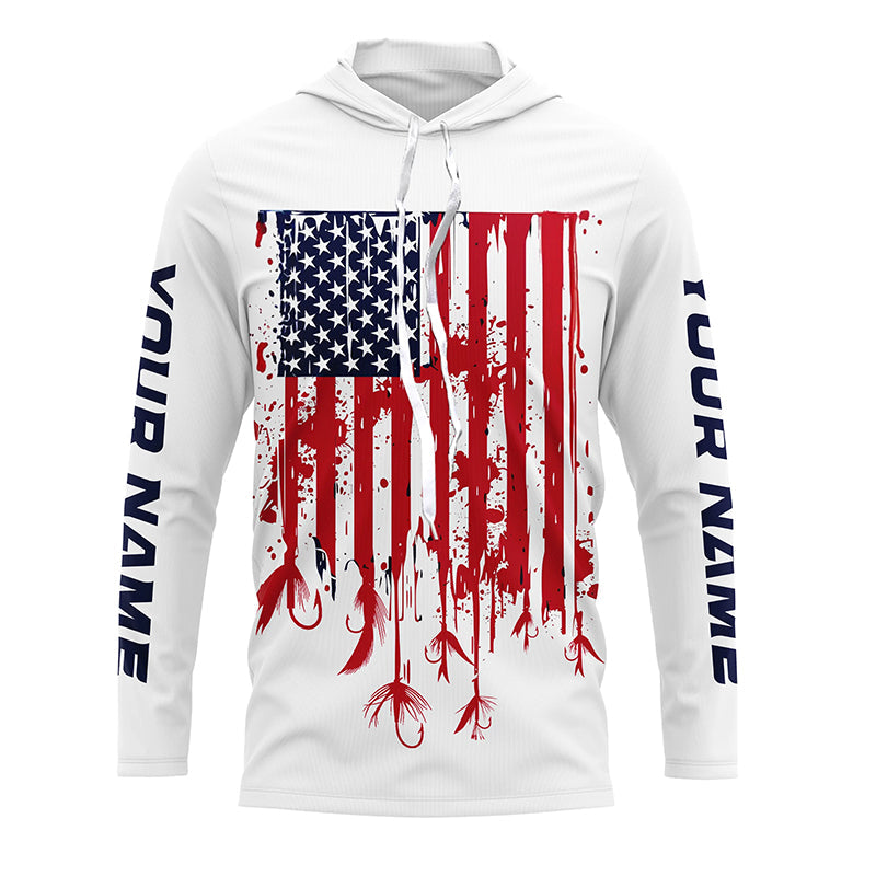 Us Fly Fishing Lures American Flag Custom Patriotic Long Sleeve Fishing Shirts, Flyfishing Shirt IPHW7361