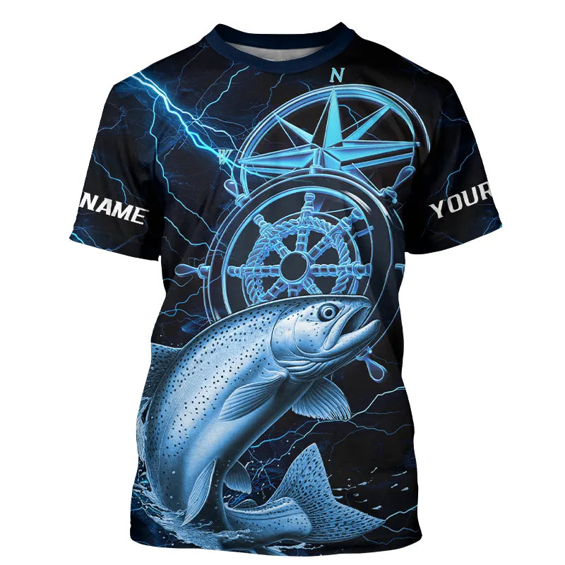 Blue Thunder Lightning Custom Chinook King Salmon Compass Tournament Fishing T-Shirts IPHW8098