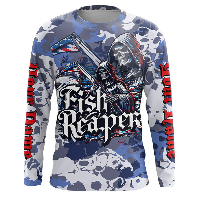 Fish Reaper Camo Long Sleeve Performance Fishing Shirts With Customized Name For Men, Women And Kids IPHW5540