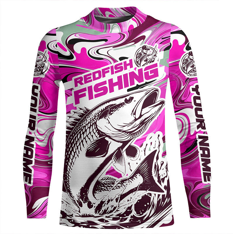 Redfish Fishing Custom Performance Long Sleeve Uv Shirts, Saltwater Camo Fishing Shirt | Pink IPHW6157