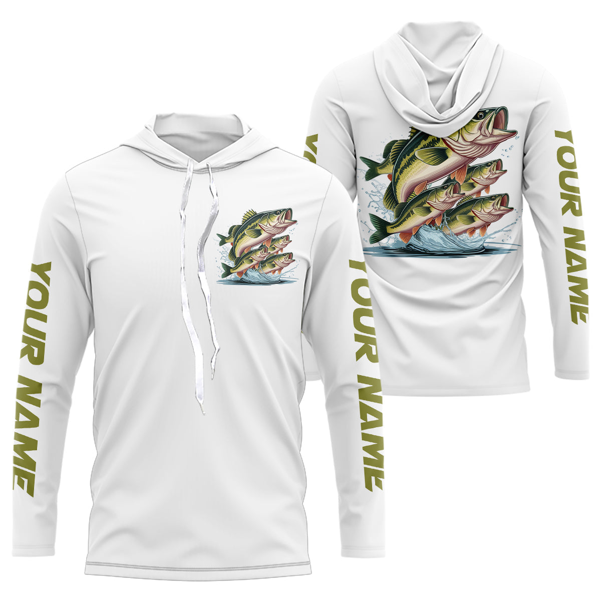 Largemouth Bass Fishes Custom Bass Long Sleeve Hooded Fishing Shirts, Bass Tournament Fishing Shirt IPHW7958