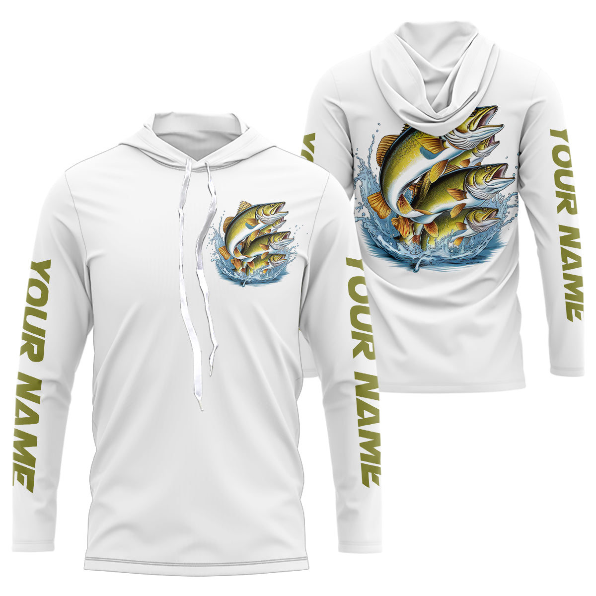 Walleye Fishes Custom Long Sleeve Hooded Fishing Shirts, Walleye Tournament Fishing Shirt IPHW7960