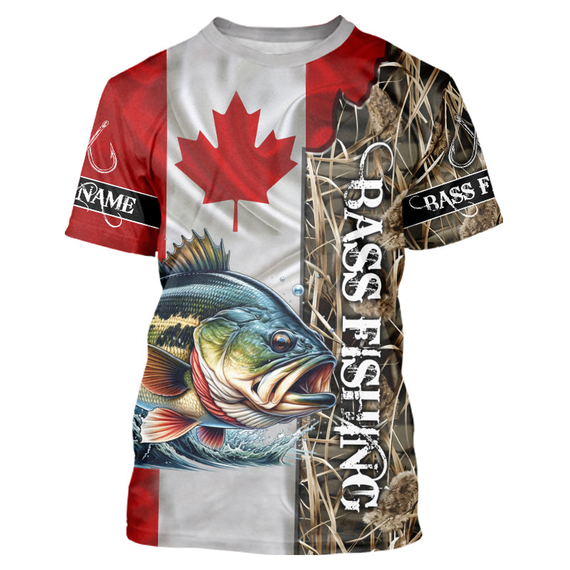 Bass Fishing Canada Flag Customize Name All-over Print Unisex fishing T-shirt NPQ93