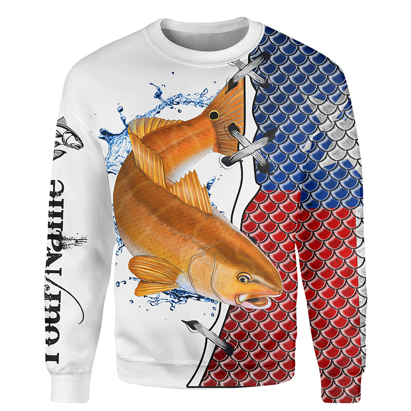 Redfish puppy drum fishing Texas flag patriotic 4th July Customize name All-over Print Sweatshirt NPQ443