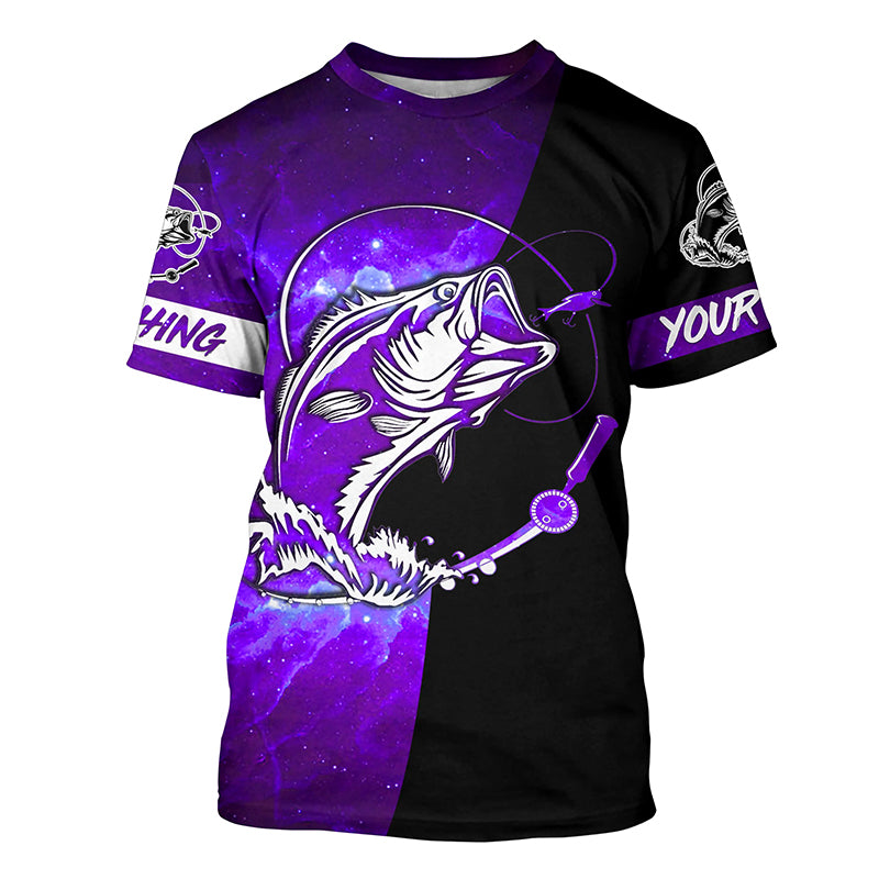 Bass Fishing tattoo purple galaxy black Custom performance UV protection Fishing T-shirt NQS5400