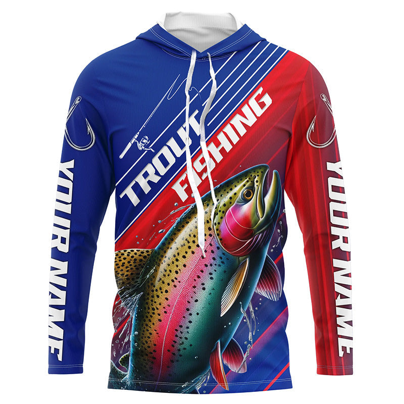 Custom Rainbow Trout Fishing Long Sleeve Tournament Shirts, Red White And Blue Trout Fishing Jerseys IPHW6314