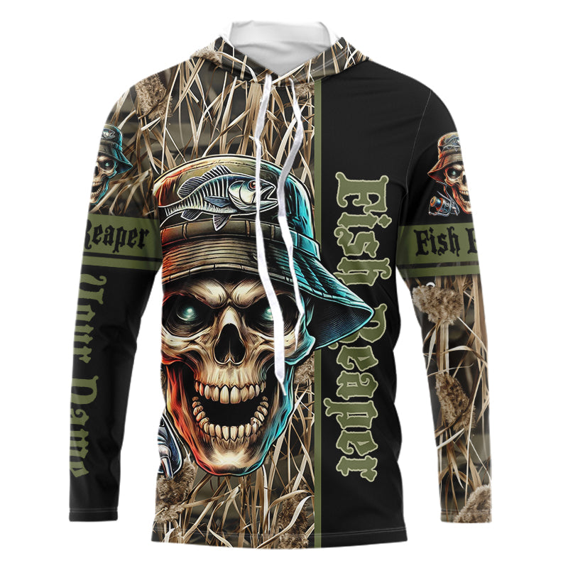 Fish Reaper lake Camo black Customize Name UV protection long sleeves fishing shirt for men NPQ18