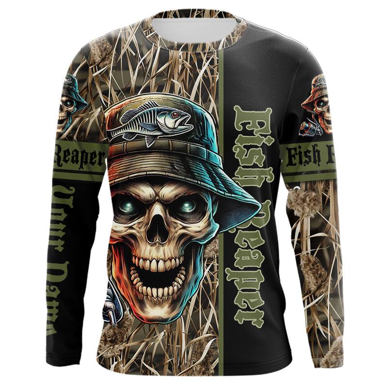 Fish Reaper lake Camo black Customize Name UV protection long sleeves fishing shirt for men NPQ18