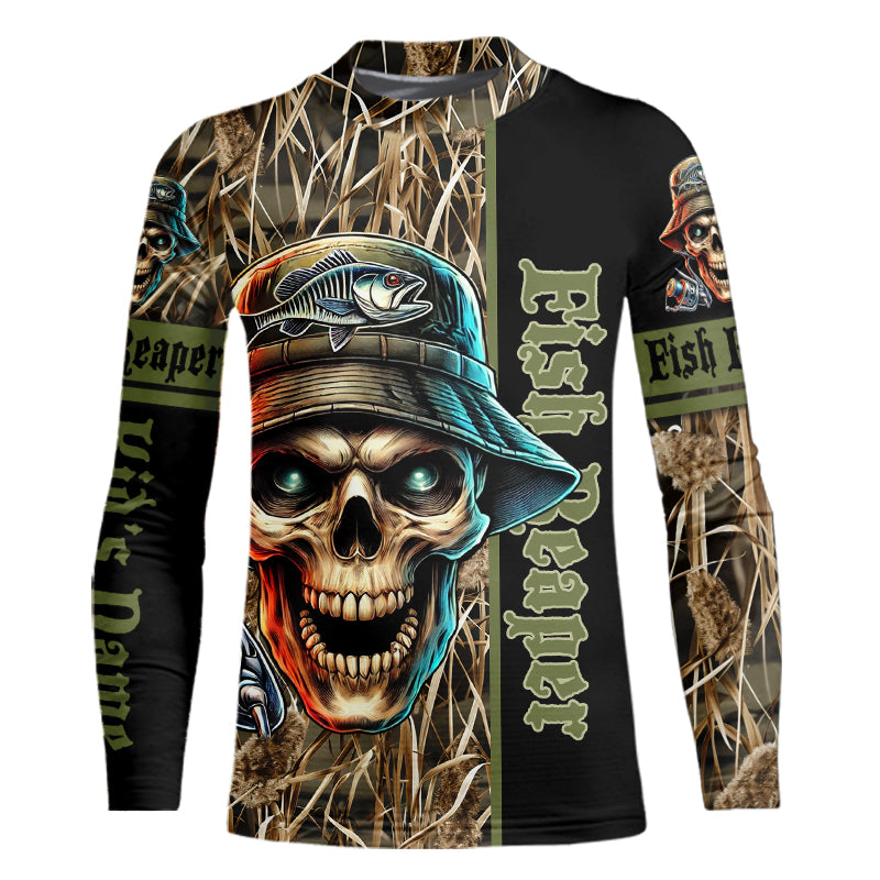 Fish Reaper lake Camo black Customize Name UV protection long sleeves fishing shirt for kid NPQ18