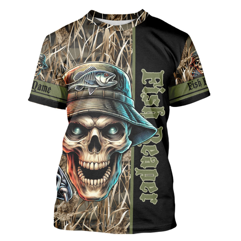 Fish Reaper lake Camo black Customize Name All-over Print Unisex fishing T-shirt NPQ18