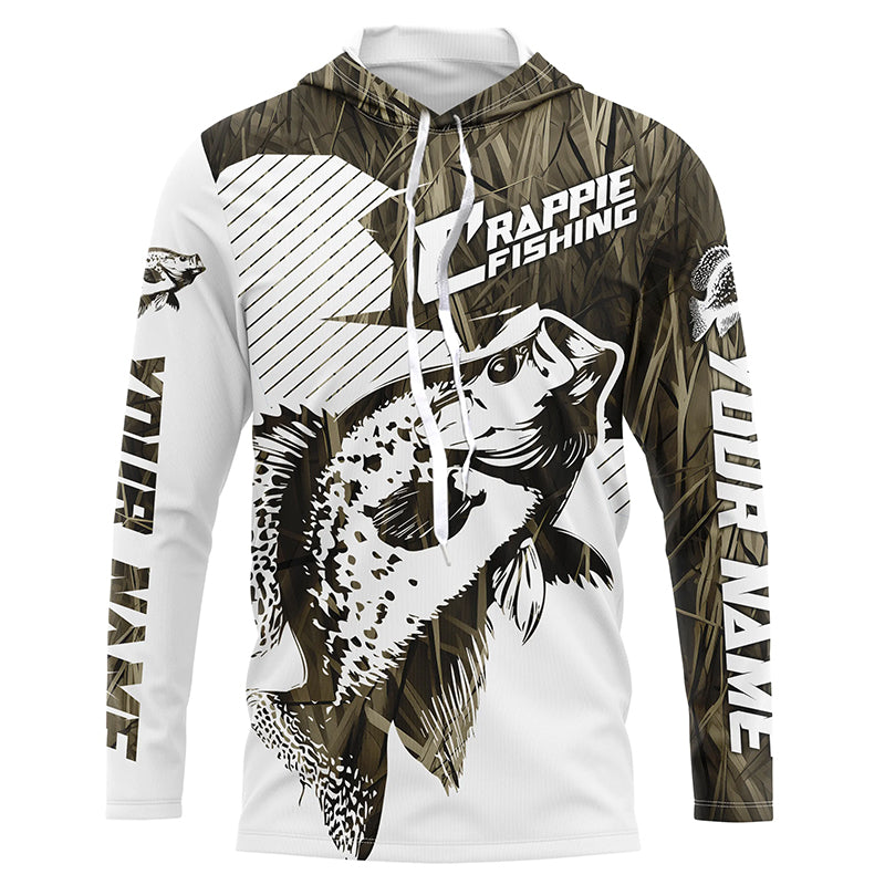 Crappie Fishing Long Sleeve Tournament Fishing Shirts, Custom Crappie Fishing Jerseys |Brown Camo IPHW6339