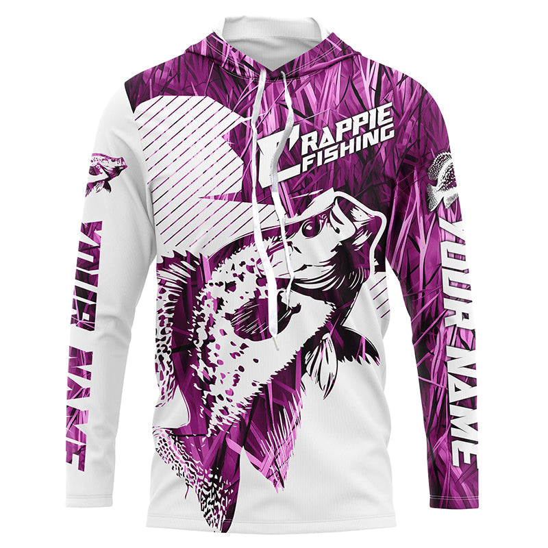 Crappie Fishing Long Sleeve Tournament Fishing Shirts, Custom Crappie Fishing Jerseys |Pink Camo IPHW6340