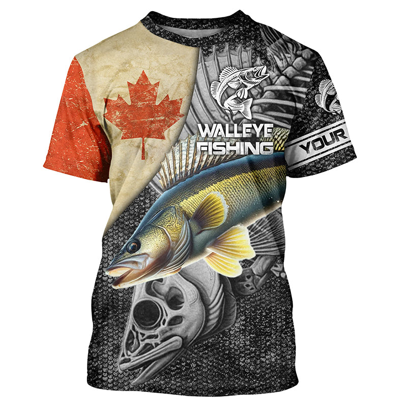 Vintage Canadian Flag Walleye Fishing Custom performance Fishing T-shirt, Walleye jerseys NQS5222