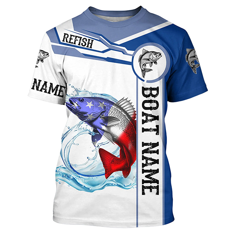 Redfish puppy drum Fishing American Flag Customize Name and boat name tournament fishing T-shirt NPQ350