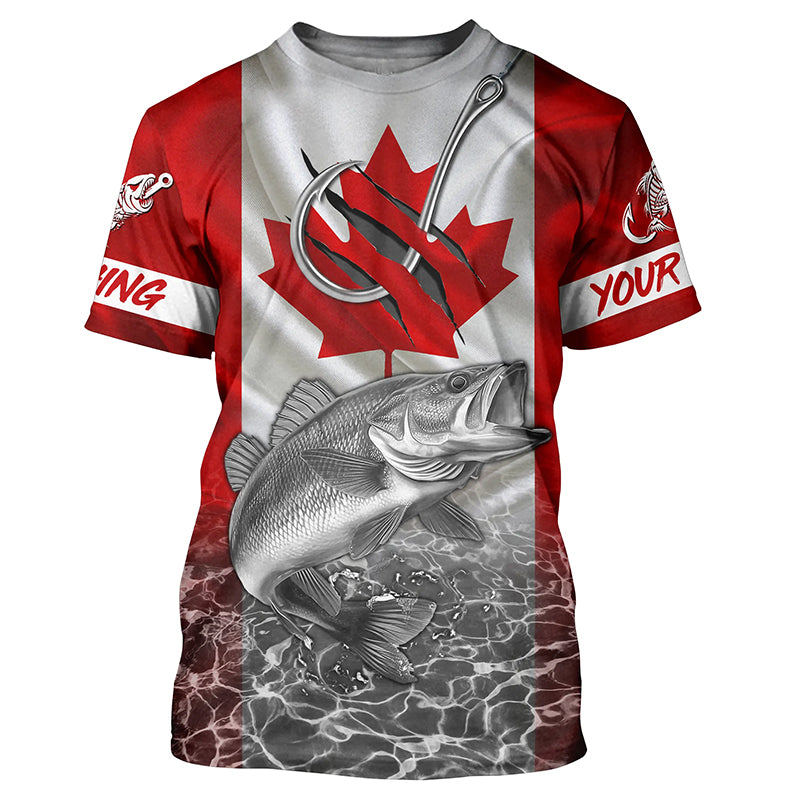 Canadian Flag Walleye Fish hook Custom performance Fishing T-shirt, Walleye jerseys NQS5459