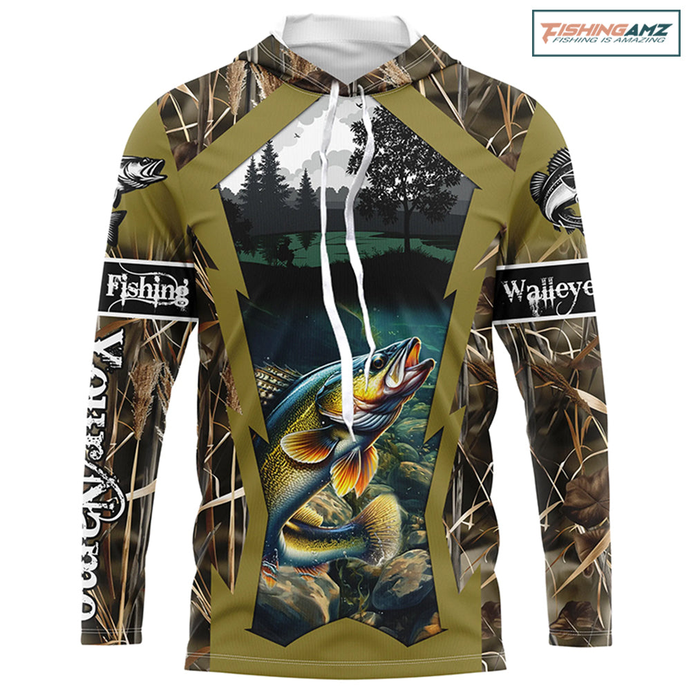 Walleye Fishing camo Customize name fishing long sleeve shirts, personalized fishing gifts NPQ309