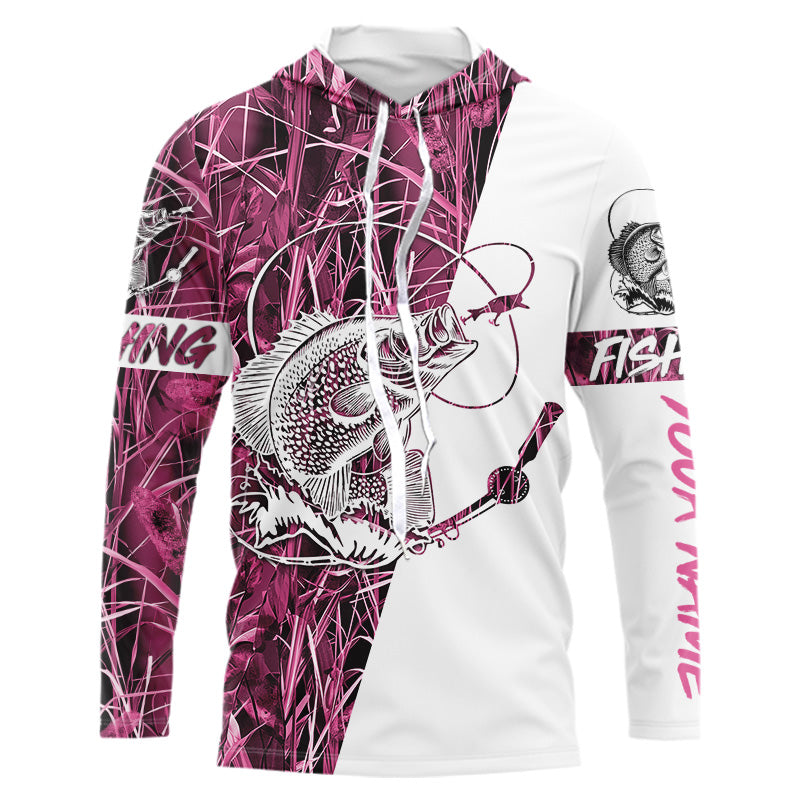 Crappie fishing tattoo pink camo Customize name 3D All Over Printed Long Sleeve fishing Shirts NPQ235