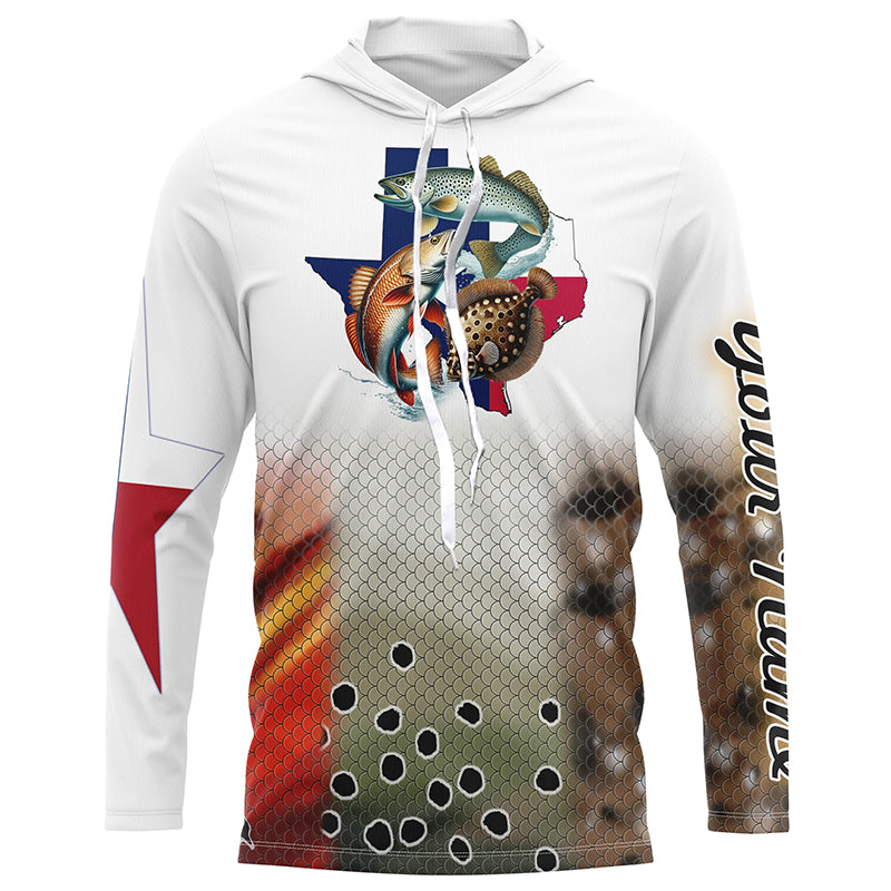 Texas Slam Redfish, Speckled Trout, Flounder fishing Texas Flag Customize Long sleeve fishing shirts NPQ300