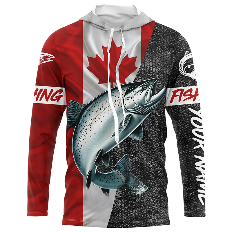 Custom Canadian Flag salmon Fishing Jerseys, salmon patriotic performance Fishing Shirts | Long sleeve NQS5037