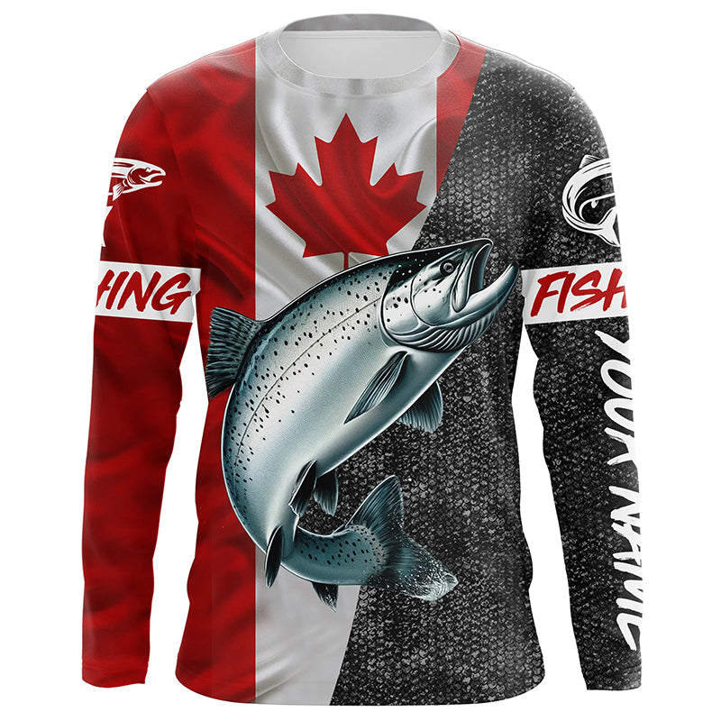 Custom Canadian Flag salmon Fishing Jerseys, salmon patriotic performance Fishing Shirts | Long sleeve NQS5037