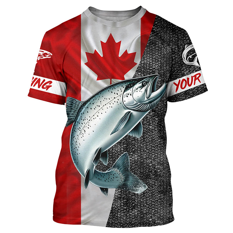 Custom Canadian Flag salmon Fishing Jerseys, salmon patriotic performance Fishing Shirts | T-shirt NQS5037