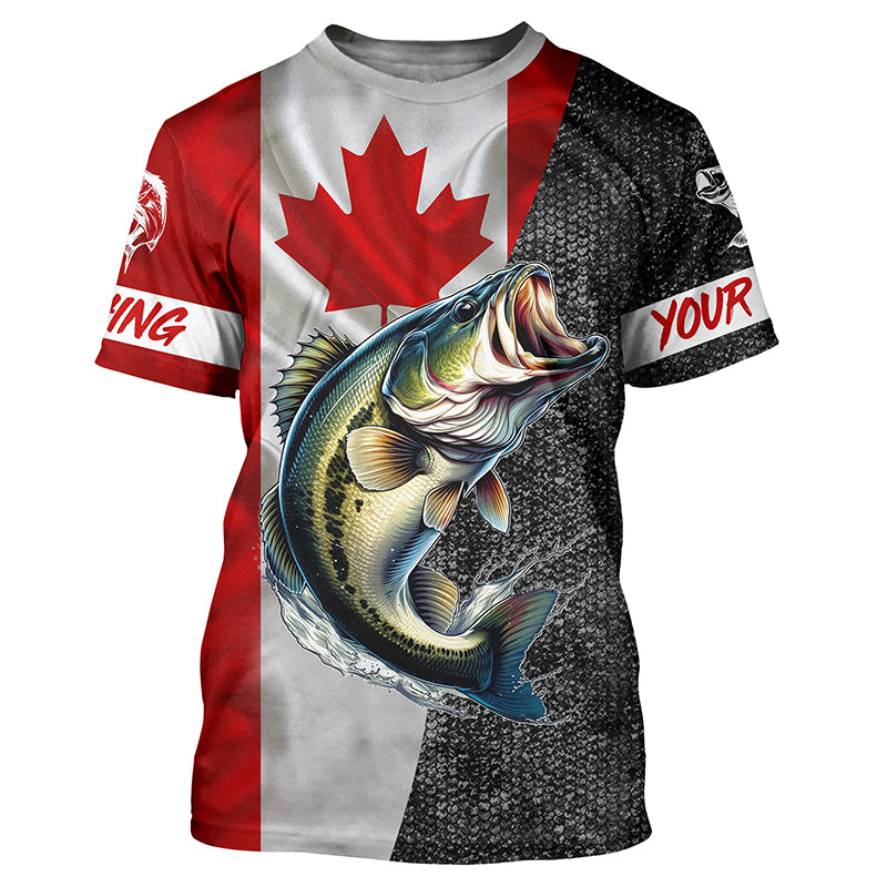 Custom Canadian Flag Bass Fishing Jerseys, Bass patriotic performance Fishing Shirts | T-shirt NQS5038