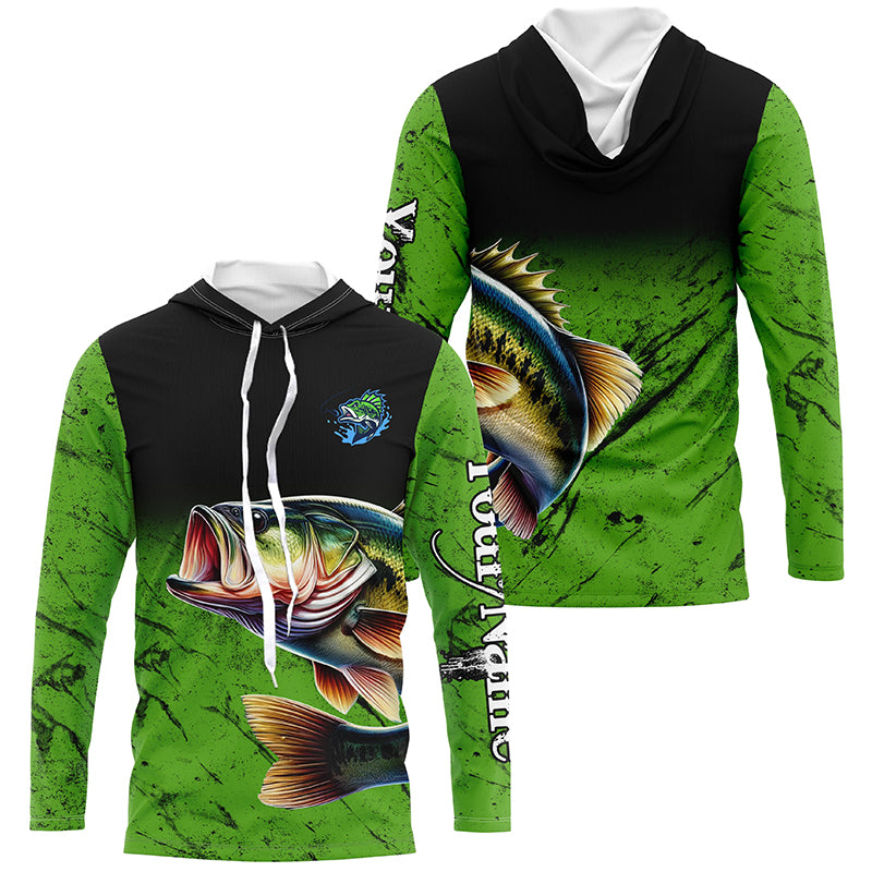 Custom green Largemouth Bass Fishing Jerseys, personalized bass fishing tournament Long sleeve shirt NQS5041