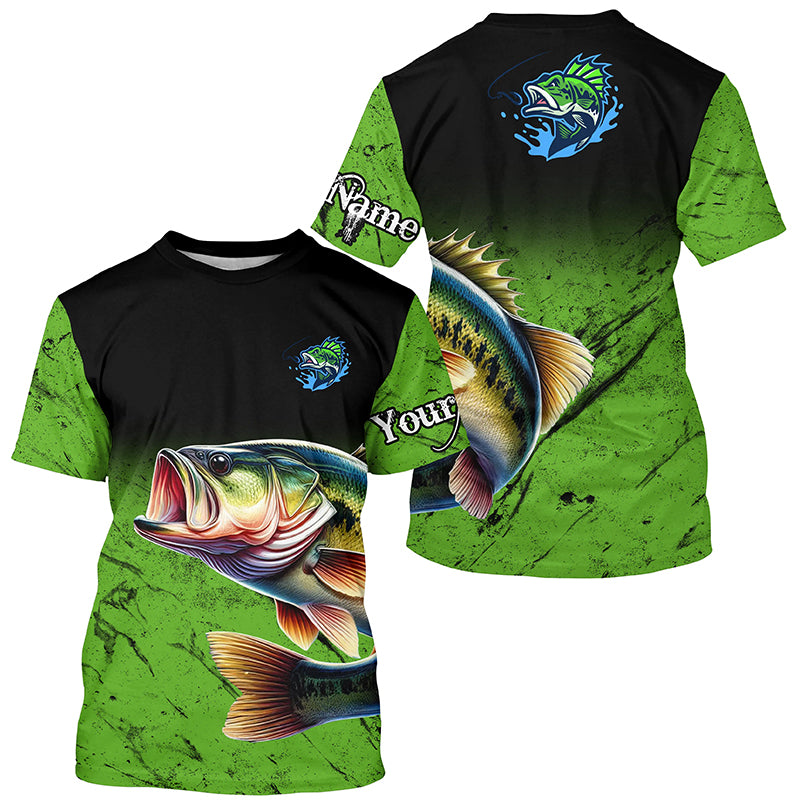 Custom green Largemouth Bass Fishing Jerseys, personalized bass fishing tournament Fishing T-shirt NQS5041