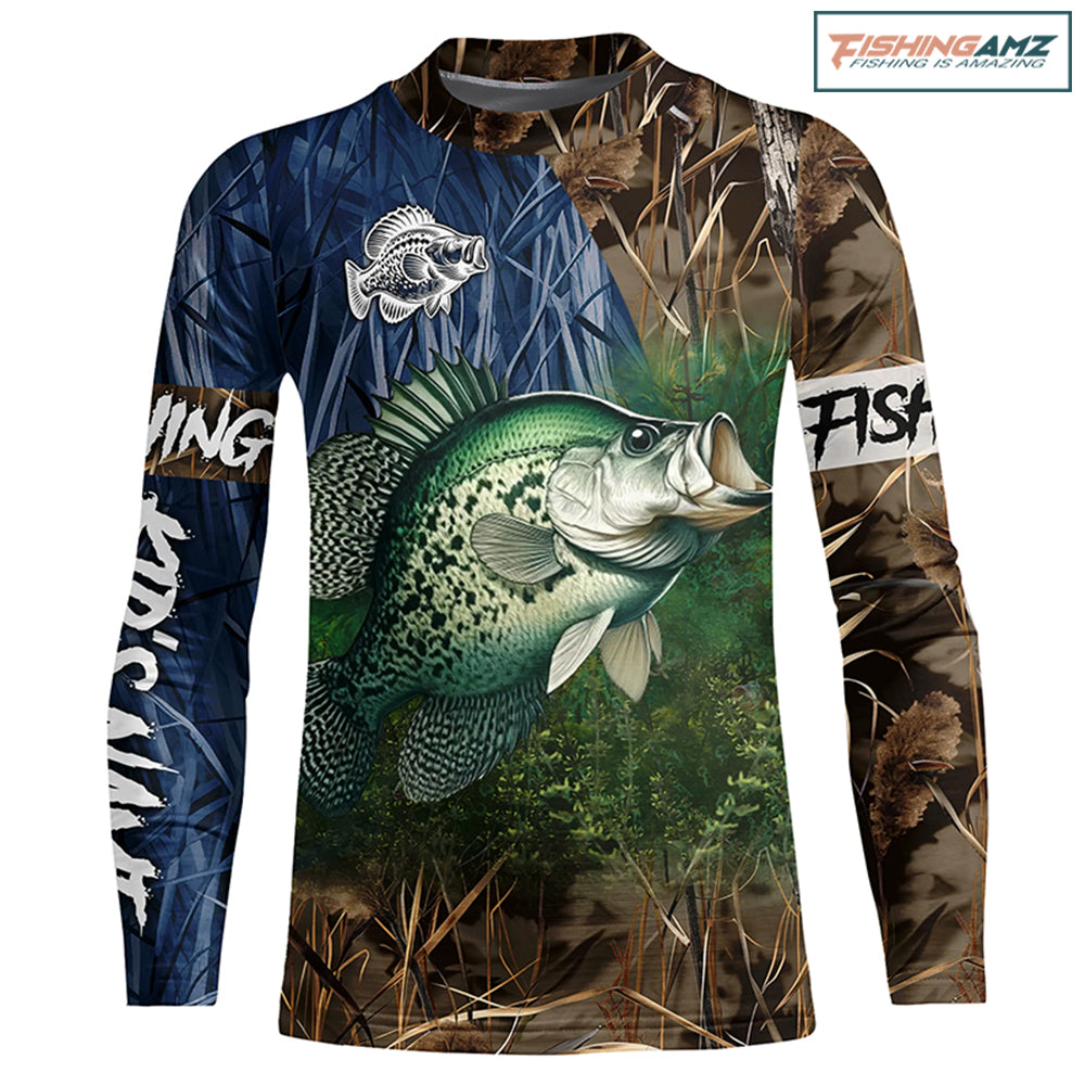 Crappie Fishing camo Customize 3D fishing UV protection long sleeves fishing shirt for kid NPQ8