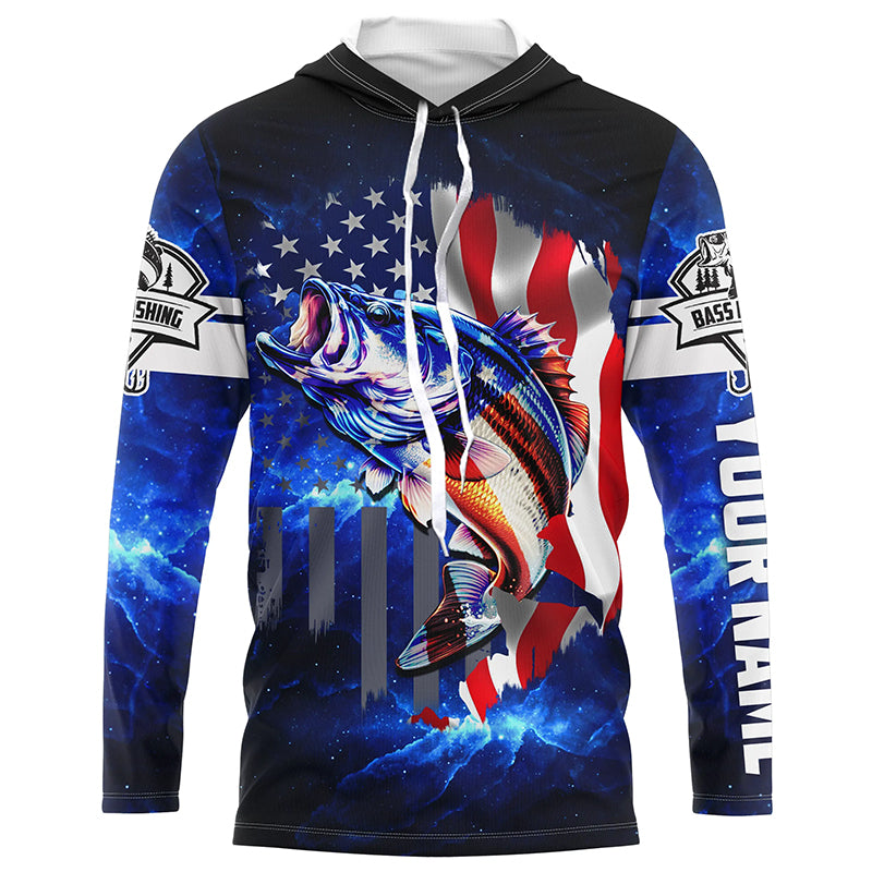 Bass Fishing 3D American patriotic fishing UV protection Custom name long sleeves UPF 30+ fishing shirt for men NPQ7