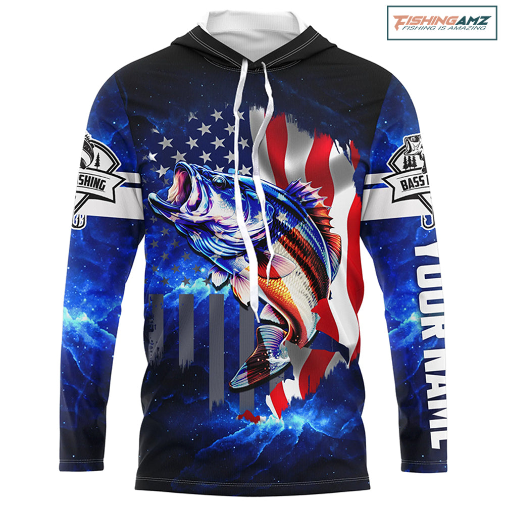 Bass Fishing 3D American Flag patriotic Customize Bass Long sleeve fishing jerseys NPQ211