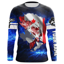Load image into Gallery viewer, Canada Flag Walleye Fishing blue galaxy Custom name fishing jerseys | Long sleeve, Long Sleeve Hooded NPQ786

