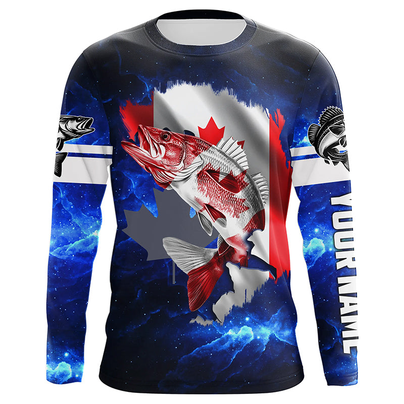 Canada Flag Walleye Fishing blue galaxy Custom name fishing jerseys | Long sleeve, Long Sleeve Hooded NPQ786
