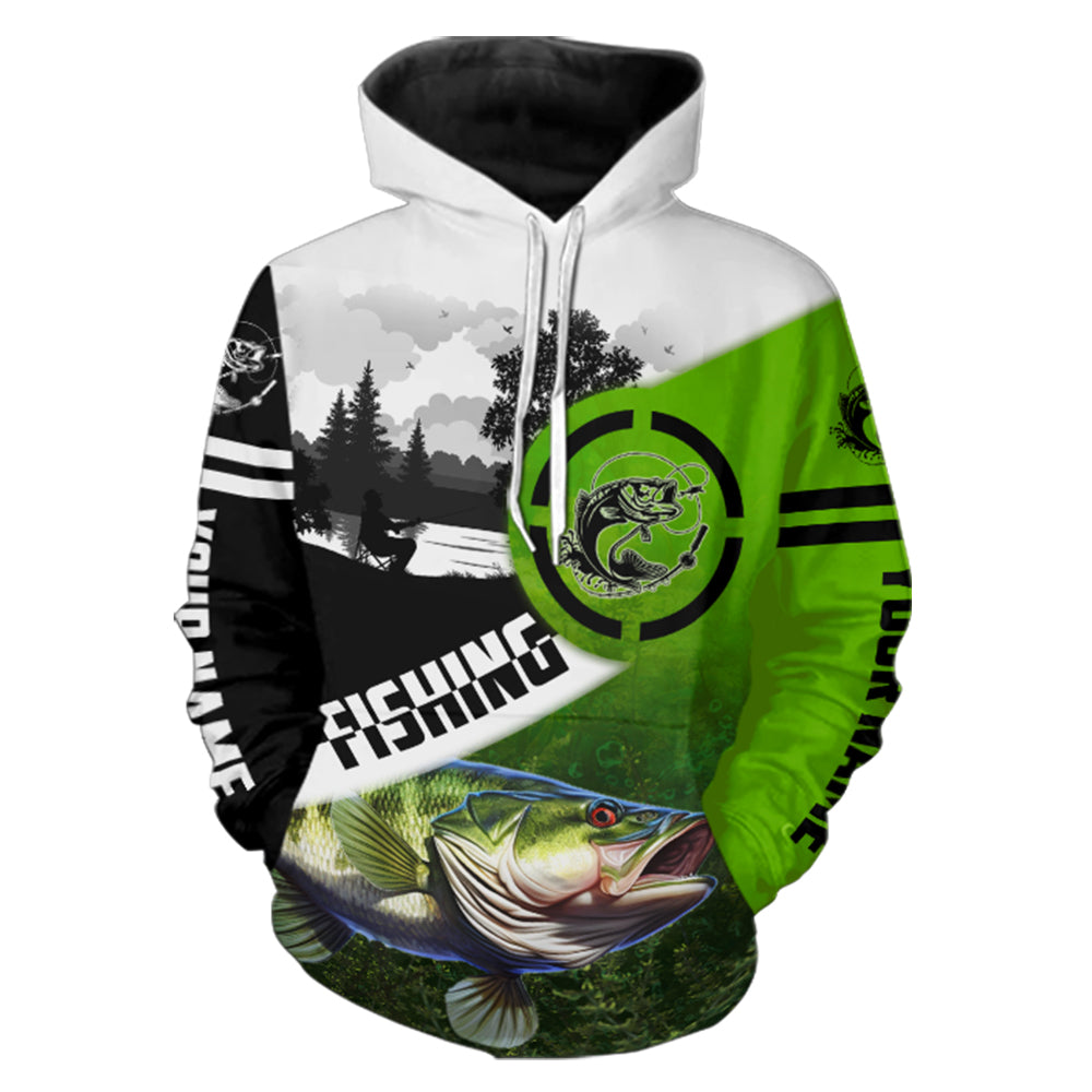 Largemouth Bass Fishing green Customize name fishing hoodie, personalized fishing gift NPQ1