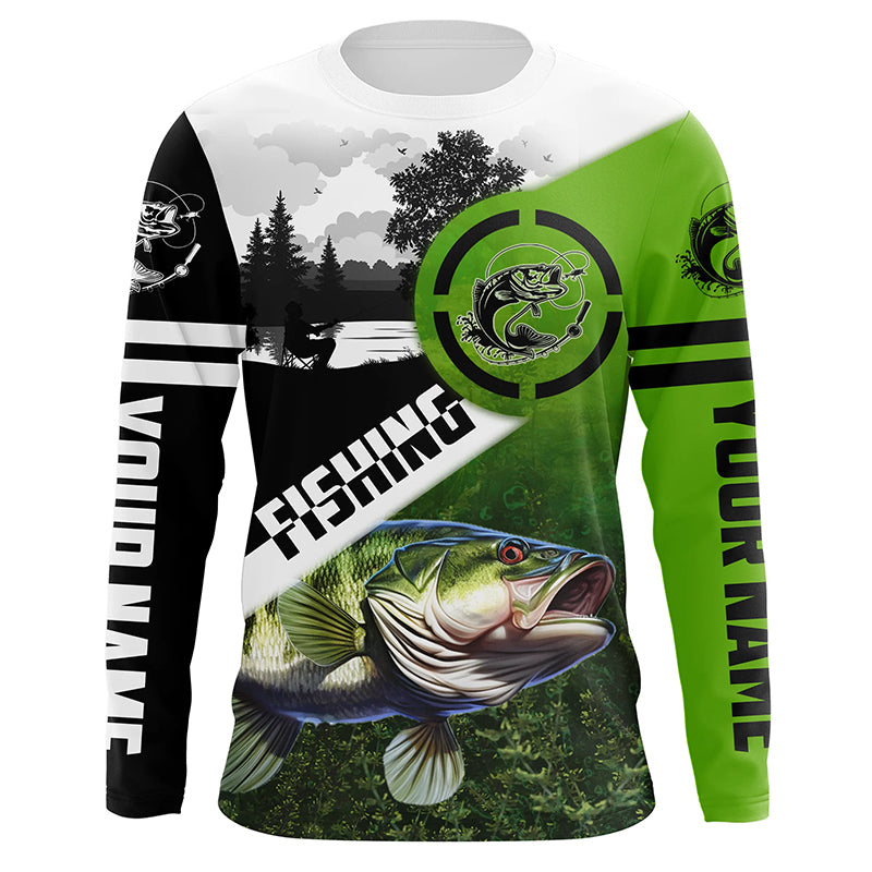 Largemouth Bass Fishing UV protection customize name long sleeves fishing shirts NPQ1