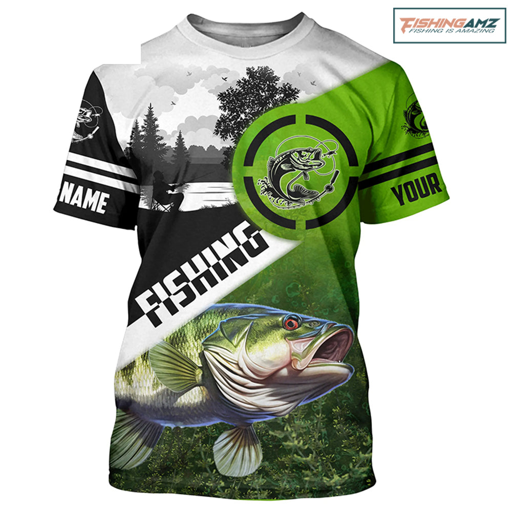 Largemouth Bass Fishing Customize Name All-over Print Unisex fishing T-shirt NPQ1