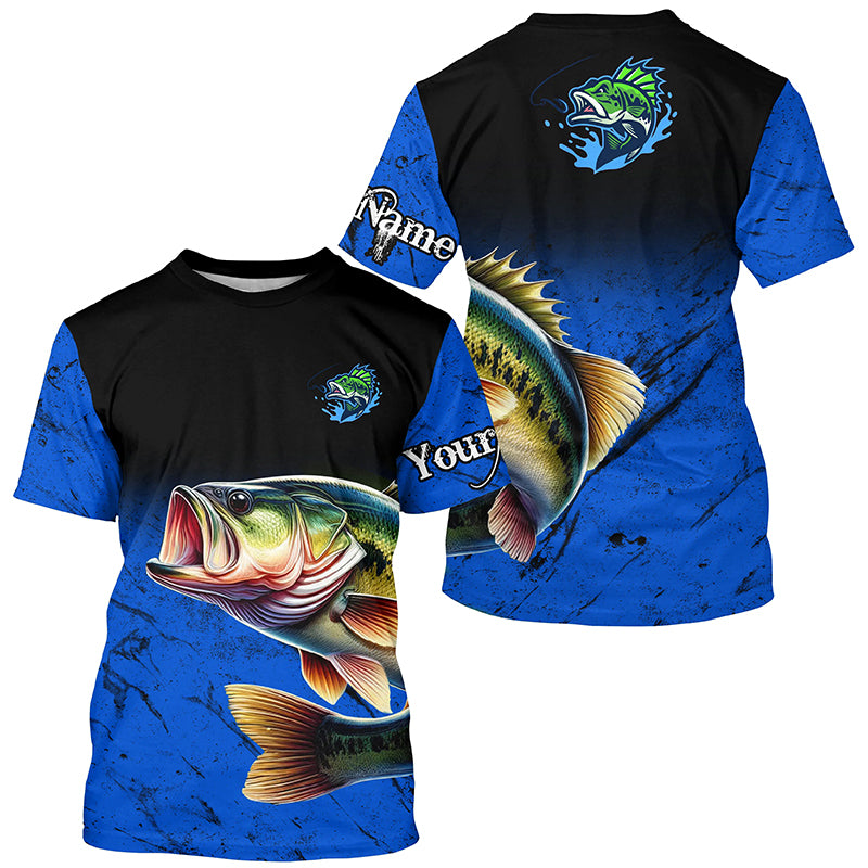 Custom blue Largemouth Bass Fishing Jerseys, personalized bass fishing tournament Fishing T-shirt NQS5070