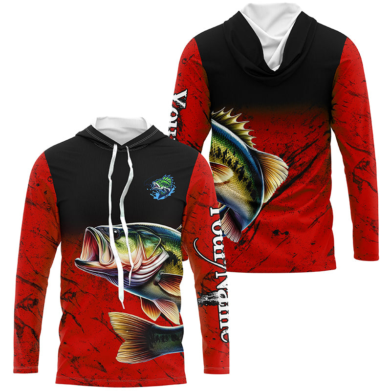 Custom red Largemouth Bass Fishing Jerseys, personalized bass fishing tournament Long sleeve shirt NQS5071