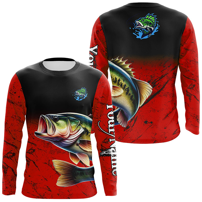 Custom red Largemouth Bass Fishing Jerseys, personalized bass fishing tournament Long sleeve shirt NQS5071