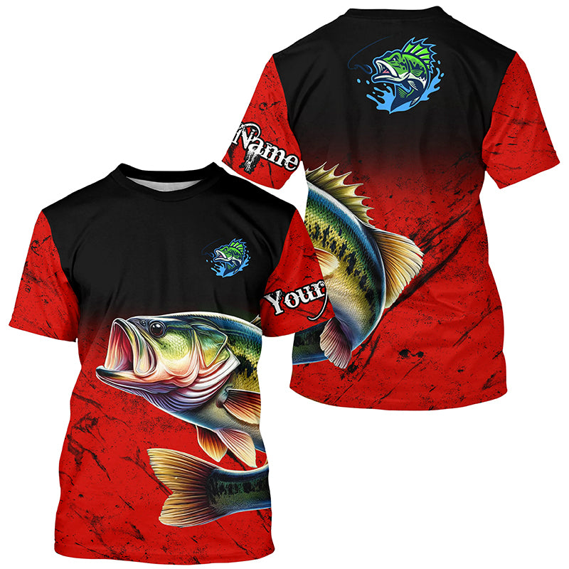 Custom red Largemouth Bass Fishing Jerseys, personalized bass fishing tournament Fishing T-shirt NQS5071