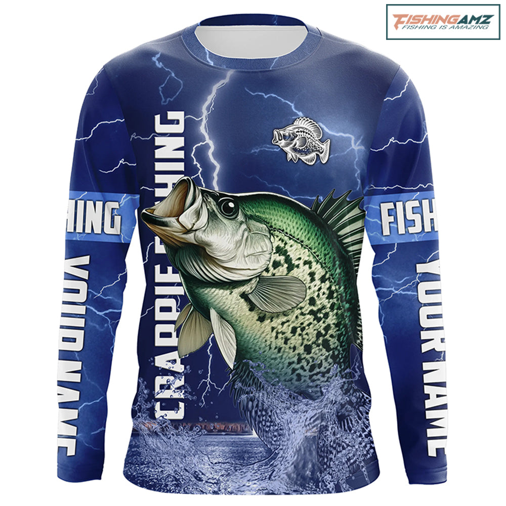 Crappie Fishing blue lightning jerseys custom name performance Long Sleeve tournament fishing shirts NQS5351