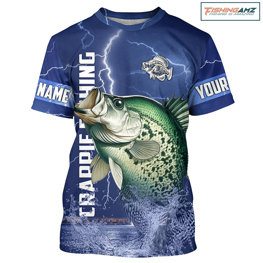 Crappie Fishing blue lightning jerseys custom name performance Fishing T-shirt NQS5351