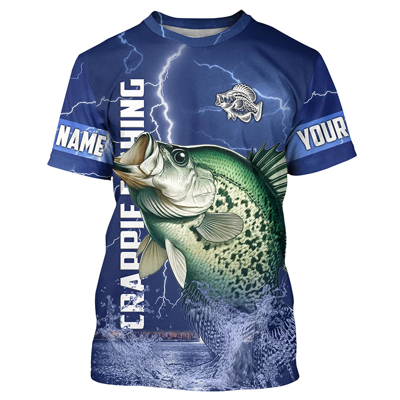 Crappie Fishing blue lightning jerseys custom name performance Fishing T-shirt NQS5351