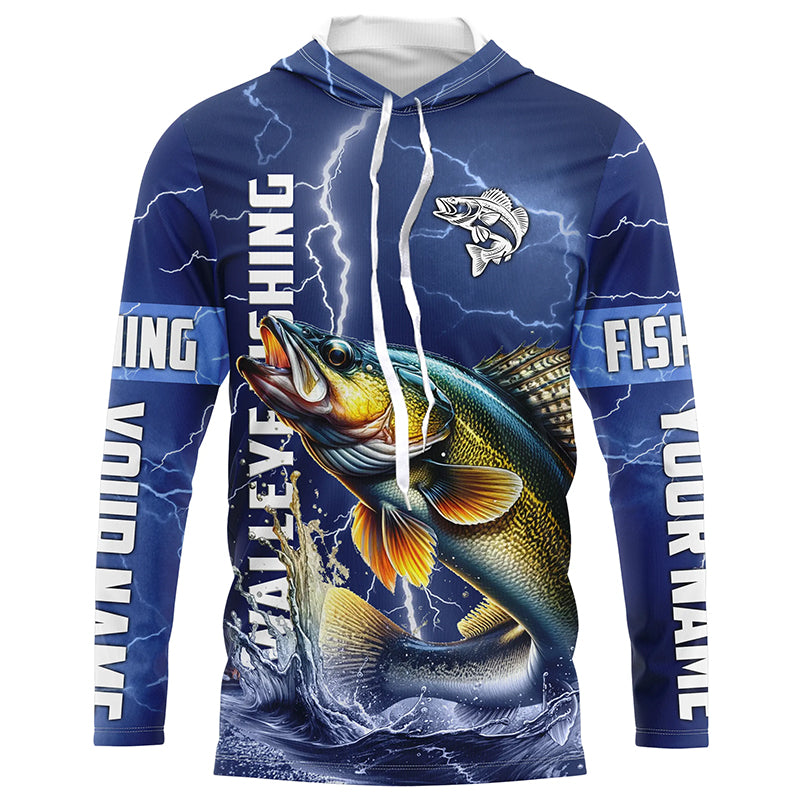 Walleye Fishing blue lightning jerseys custom performance Long Sleeve tournament fishing shirts NQS5352